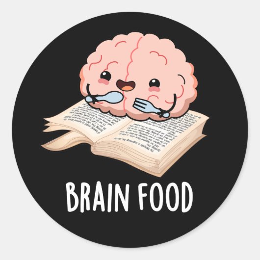 Brain Food Funny Anatomy Pun Dark BG Ronde Sticker (Voorkant)