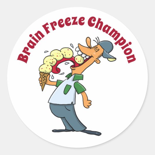 Brain Freeze Champion Ice Cream Funny Cartoon Ronde Sticker (Voorkant)