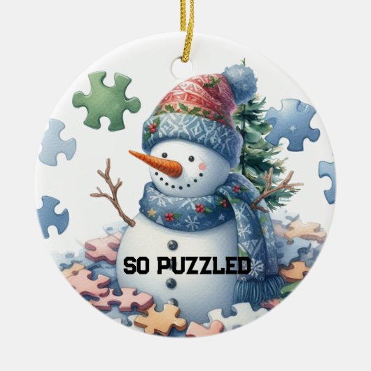 Brain Freeze Sneeuwman's Puzzel Keramisch Ornament (Voorkant)
