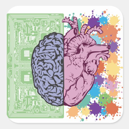 Brain hart balans emotie vierkante sticker (Voorkant)