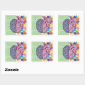 Brain hart balans emotie vierkante sticker (Vel)