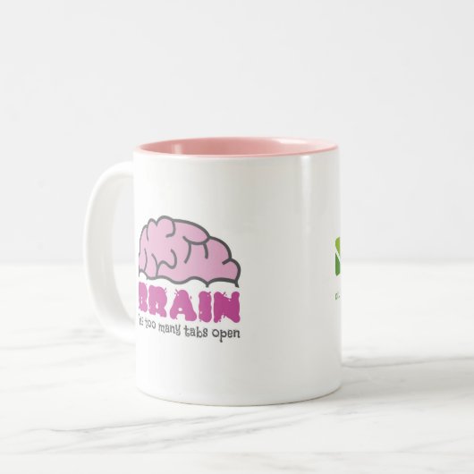 Brain heeft te veel tabbladen open tweekleurige koffiemok (Voorkant links)