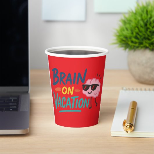 Brain on Vacation 8oz Paper Cup | Funny Retro Papieren Bekers (Insitu)