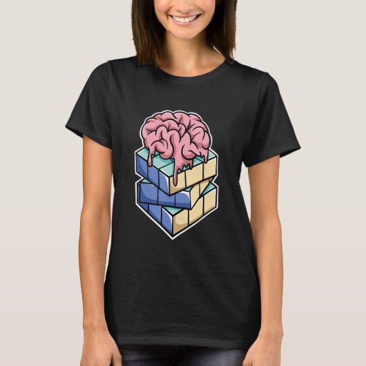 Brain op Puzzle Cube Speed Cubing Cuber T-shirt (Voorkant)