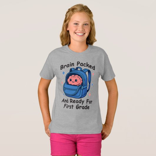 “Brain Packed and Ready For First Grade” Brain T-shirt (Voorkant volledig)