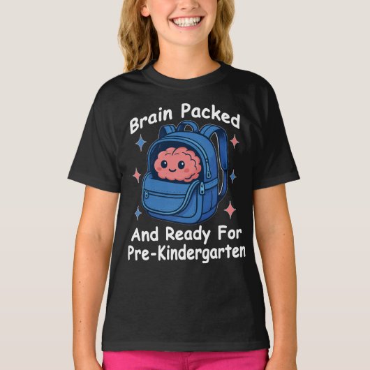 “Brain Packed and Ready For PreKindergarten” Brain T-shirt (Voorkant)