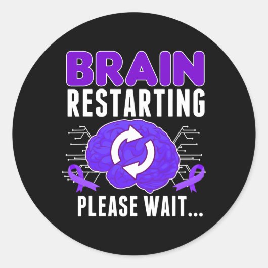 Brain Restarting - Epilepsy Purple Ribbon Men  Ronde Sticker (Voorkant)