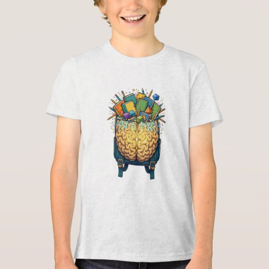 Brain Rugzak Schoolboeken Tri-Blend Shirt (Voorkant)