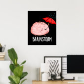 Brain Storm Funny Anatomy Pun Dark BG Poster (Thuiskantoor)