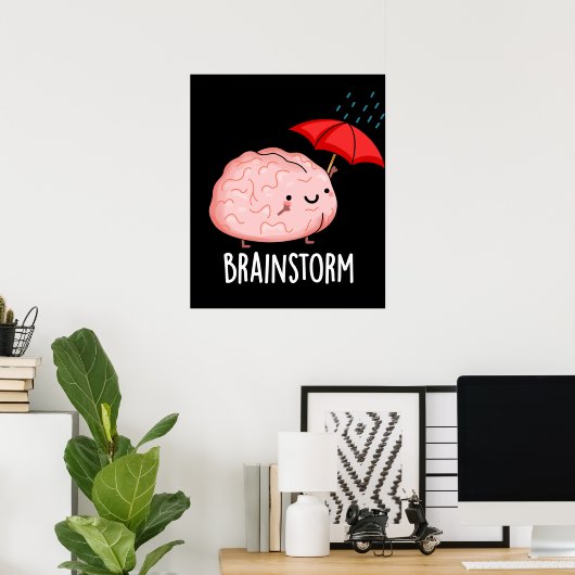 Brain Storm Funny Anatomy Pun Dark BG Poster (Thuiskantoor)