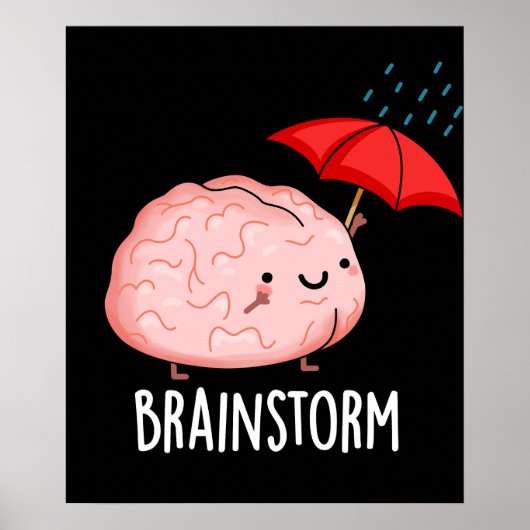 Brain Storm Funny Anatomy Pun Dark BG Poster (Voorkant)
