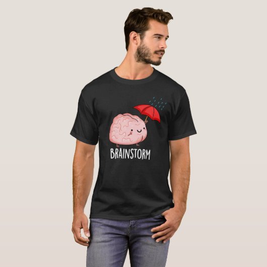 Brain Storm Funny Anatomy Pun Dark BG T-shirt (Voorkant volledig)
