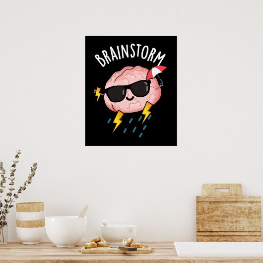 Brain Storm Funny Weather Pun Dark BG Poster (Keuken)