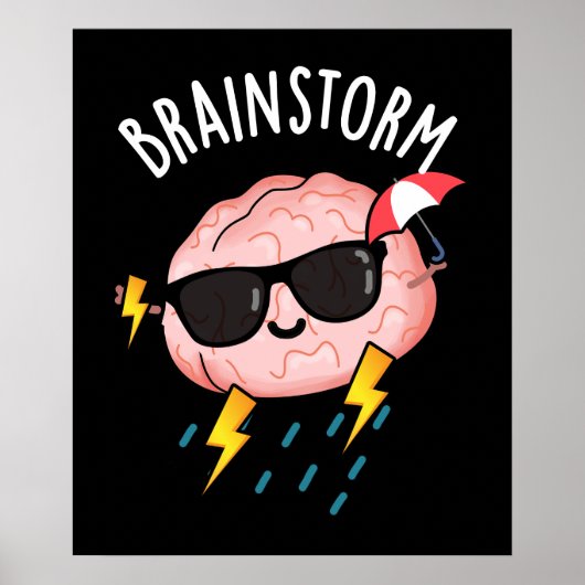 Brain Storm Funny Weather Pun Dark BG Poster (Voorkant)