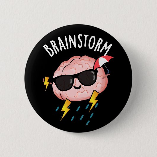 Brain Storm Funny Weather Pun Dark BG Ronde Button 5,7 Cm (Voorkant)