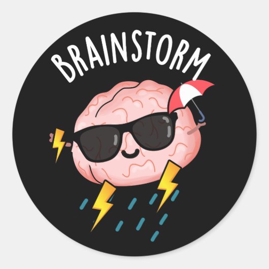Brain Storm Funny Weather Pun Dark BG Ronde Sticker (Voorkant)
