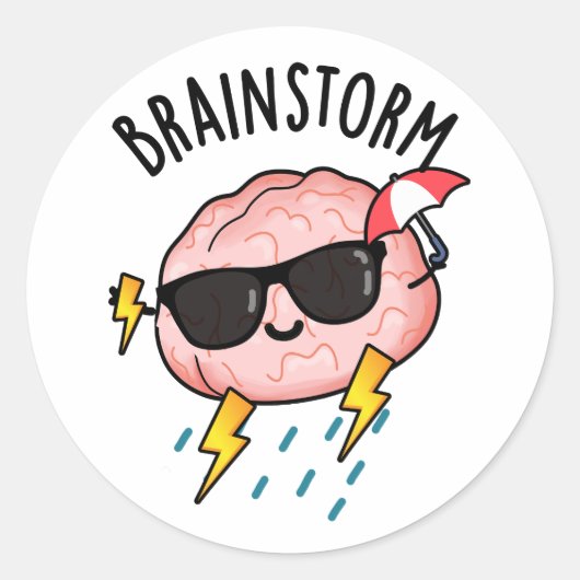 Brain Storm Funny Weather Pun Ronde Sticker (Voorkant)