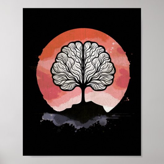 Brain Tree Sunset-illustraties Poster (Voorkant)