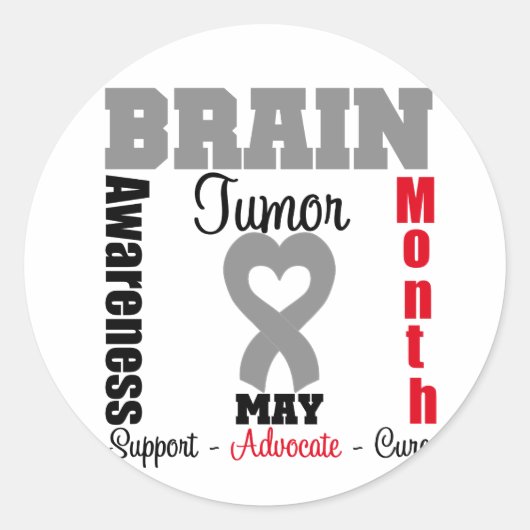 Brain Tumor Awareness Month Heart Ribbon Ronde Sticker (Voorkant)