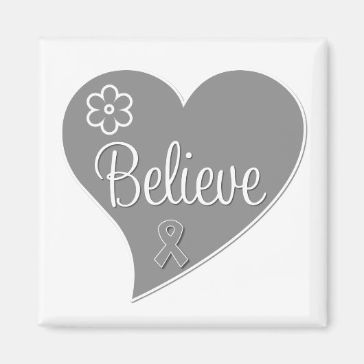 Brain Tumor Believe Grey Heart Magneet (Voorkant)