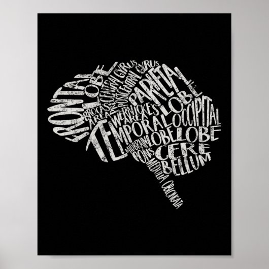 Brain Typografie Rn Neuroscience Neuroloog Poster (Voorkant)