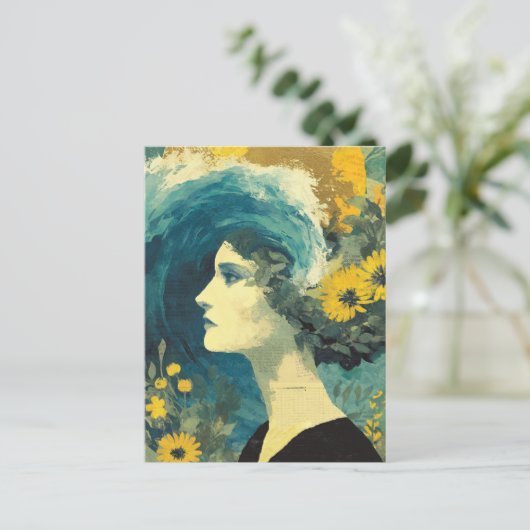 Brain Waves and flowers Collage Briefkaart (Staand voorkant)