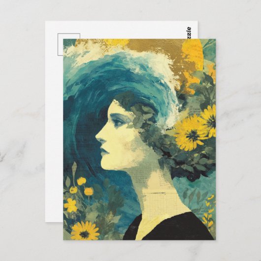 Brain Waves and flowers Collage Briefkaart (Voorkant / Achterkant)