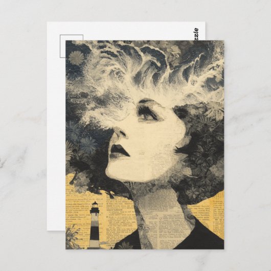 Brain Waves Lighthouse mixed media Collage Briefkaart (Voorkant / Achterkant)