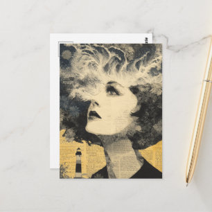 Brain Waves Lighthouse mixed media Collage Briefkaart