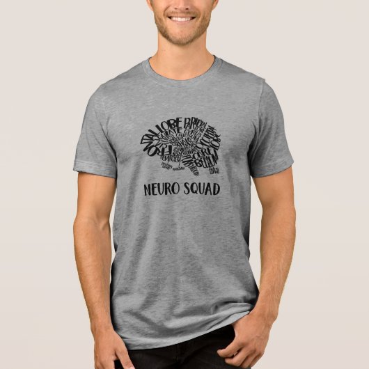 Brain Word Cloud Neuro Squad in Black Tri-Blend Shirt (Voorkant)