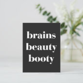Brains Beauty Booty Funny Quote Briefkaart (Staand voorkant)