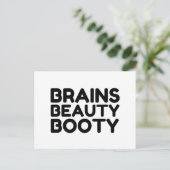 BRAINS BEAUTY BOOTY FUNNY QUOTES BRIEFKAART (Staand voorkant)