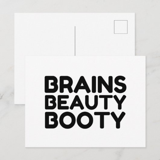 BRAINS BEAUTY BOOTY FUNNY QUOTES BRIEFKAART (Voorkant / Achterkant)