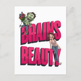 Brains & Beauty – Zombie Humor Design Briefkaart