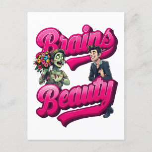 Brains & Beauty – Zombie Humor Design Briefkaart
