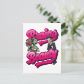 Brains & Beauty – Zombie Humor Design Briefkaart (Staand voorkant)