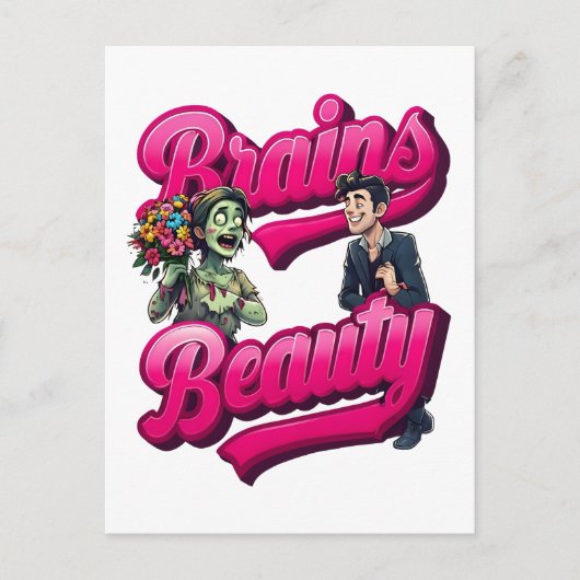 Brains & Beauty – Zombie Humor Design Briefkaart (Voorkant)