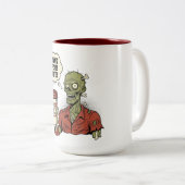 Brains Before Coffee Zombie Halloween Tweekleurige Koffiemok (Voorkant rechts)