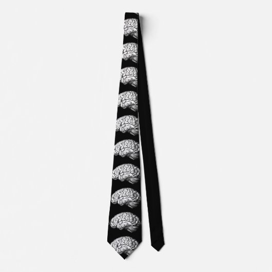 Brains Macabre Silky Finish Black & White Necktie Stropdas (Voorkant)