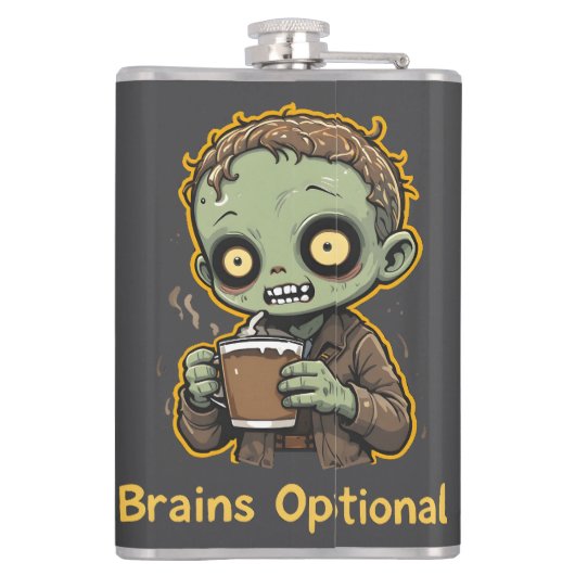 Brains Optional Zombie Coffee Funny Cute Undead  Heupfles (Achterkant)