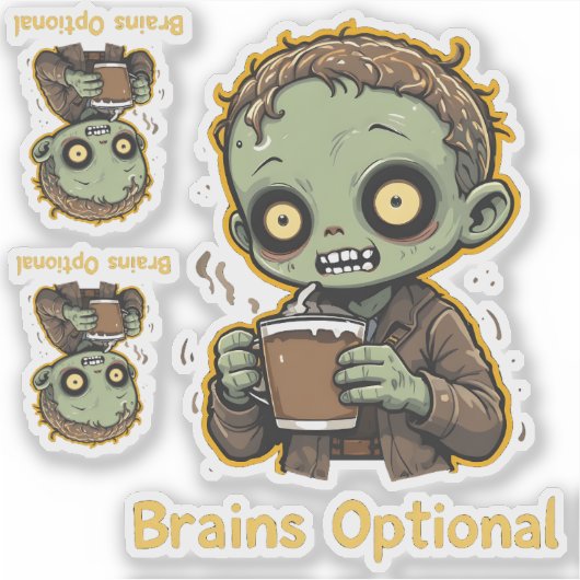 Brains Optional Zombie Coffee Funny Cute Undead  Sticker (Voorkant)