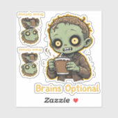 Brains Optional Zombie Coffee Funny Cute Undead Sticker (Vel)