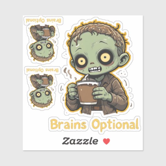 Brains Optional Zombie Coffee Funny Cute Undead  Sticker (Vel)