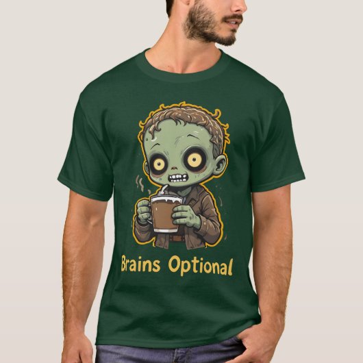 Brains Optional Zombie Coffee Funny Cute Undead  T-shirt (Voorkant)