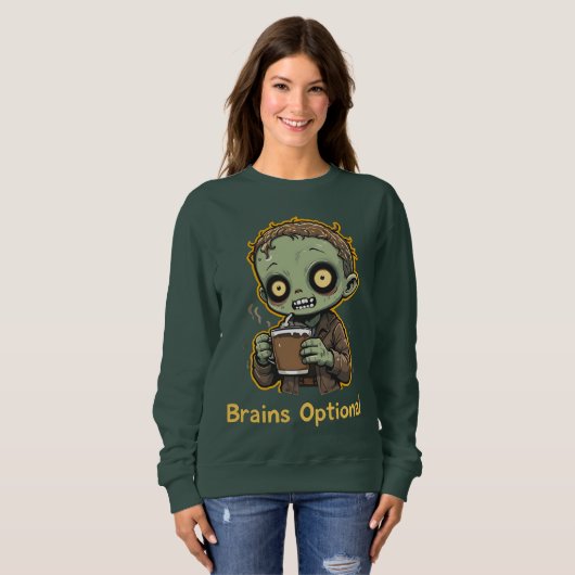 Brains Optional Zombie Coffee Funny Cute Undead  Trui (Voorkant volledig)