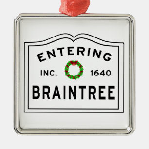 Braintree, MA Holiday Wreator Metal Ornament