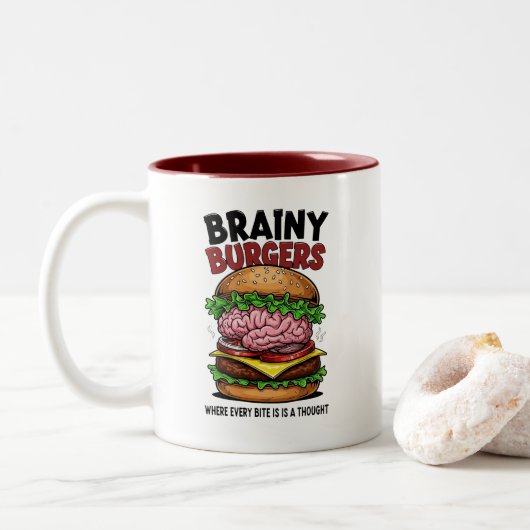 Brainy Burgers Coffee Mug Tweekleurige Koffiemok (Met donut)