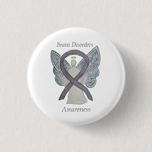 Brainziekten Silver Awareness Ribbon Angel Pin Ronde Button 3,2 Cm