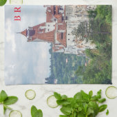 Bran Castle panoramisch uitzichten theedoek (Gevouwen)