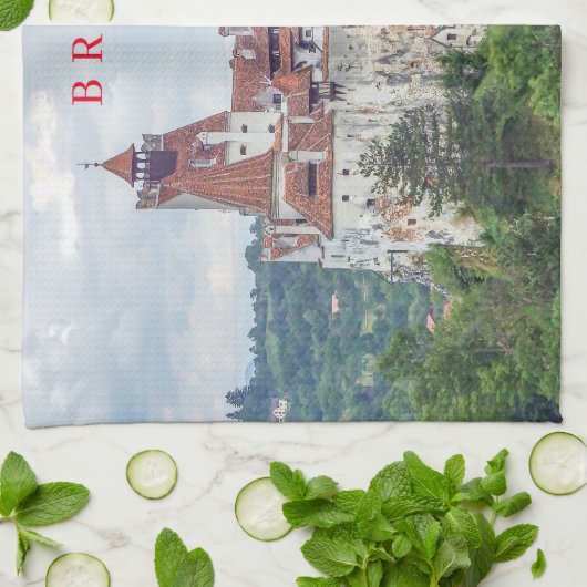 Bran Castle panoramisch uitzichten theedoek (Gevouwen)